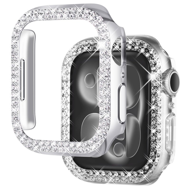 NewWays 2-Pack Bling Compatible for Apple Watch Cases 44mm SE Series 6 5 4, Protective Bumper for iWatch SE Series 4/5/6 (44mm, Silver/Clear) - Image 1